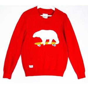 Chocoolate Bear On Skateboard Patch Crewneck Sweater Red Men's Size Medium
